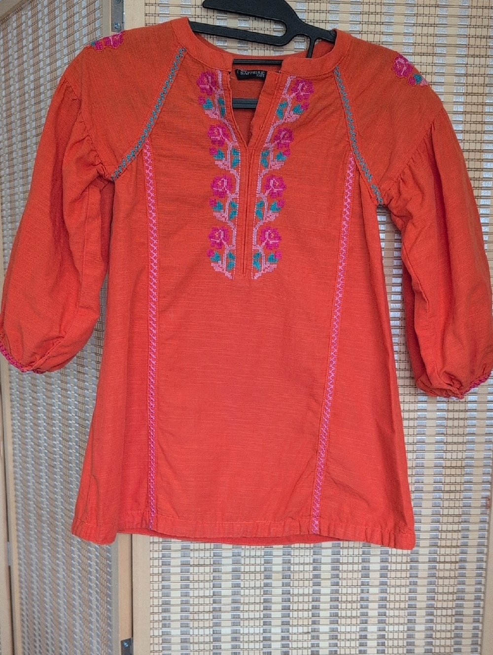 Sapphire Bright Orange Embroidered Tunic Top